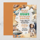 Invitation d'anniversaire sur le thème de l'espace (Devant / Derrière)