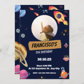 Invitation d'anniversaire sur le thème de l'espace (Devant / Derrière)