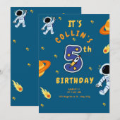 Invitation d'anniversaire sur le thème de l'espace (Devant / Derrière)