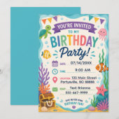 Invitation d'anniversaire sur le thème de l'océan (Devant / Derrière)