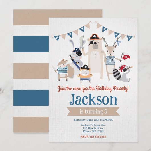Invitation d'anniversaire sur le thème des animaux (Devant / Derrière)