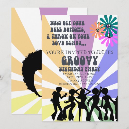 Invitation d'anniversaire sur le thème des années  (Devant / Derrière)