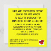 Invitation d'anniversaire sur le thème des outils (Dos)