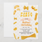 Invitation d'anniversaire sur le thème des pâtes m (Devant / Derrière)
