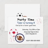 Invitation d'anniversaire sur le thème des sports (Devant / Derrière)