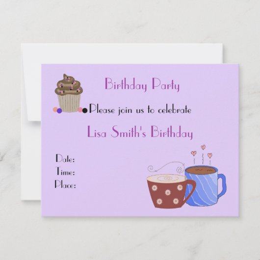 Invitation d'anniversaire sur le thème du café (Devant)