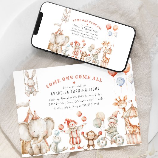 Invitation d'anniversaire sur le thème du cirque p