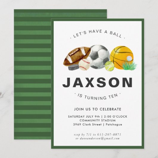 Invitation d'anniversaire sur le thème du sport (Devant / Derrière)