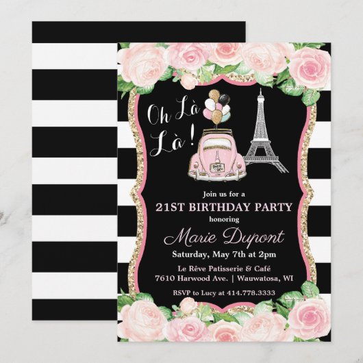 Invitation d'anniversaire sur le thème du voyage à (Devant / Derrière)