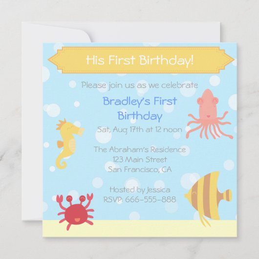 Invitation d'anniversaire sur le thème sous-marin (Devant)