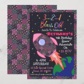 Invitation d'anniversaire sur l'espace pour fille (Devant / Derrière)