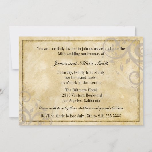 Invitation d'anniversaire sur parchemin vintage (Dos)