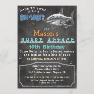 Invitation d'anniversaire sur tableau craie Requin