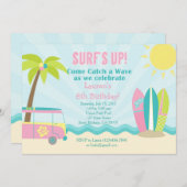 Invitation d'anniversaire Surf pour une fille en r (Devant / Derrière)