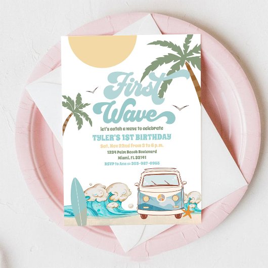 Invitation d'anniversaire Surf Van Beach