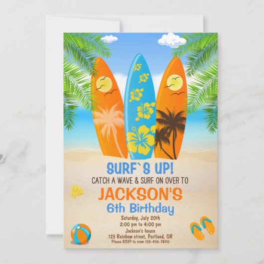 Invitation d'anniversaire Surfboard Plage invitati (Devant)