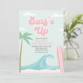 Invitation d'anniversaire Surfs Up Pink Beach (Debout devant)