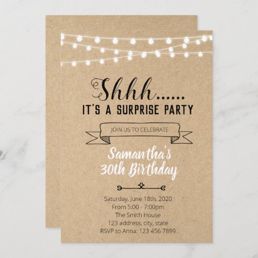 Invitation d'anniversaire surprise (Devant / Derrière)