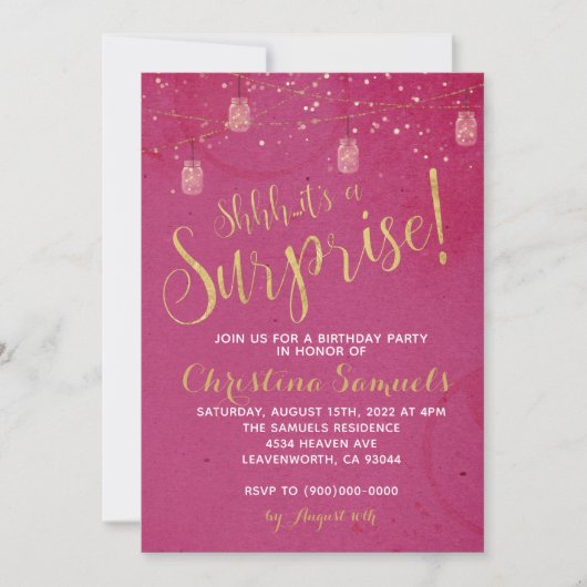 Invitation d'anniversaire surprise (Devant)