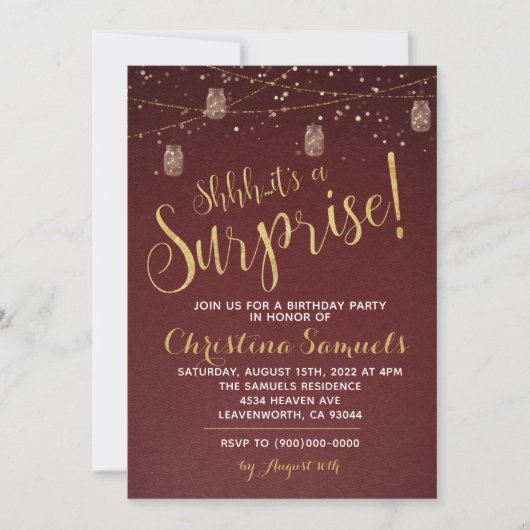 Invitation d'anniversaire surprise (Devant)