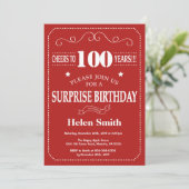 Invitation d'anniversaire surprise 100 ans rouge e (Debout devant)