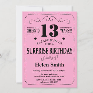 Invitation d'anniversaire surprise 13 ans noir et