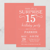 Invitation d'anniversaire surprise 15 ans Corail (Devant / Derrière)
