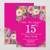 Invitation d'anniversaire surprise 15 ans Fleur ro (Devant / Derrière)