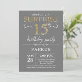 Invitation d'anniversaire surprise 15 ans gris et (Debout devant)