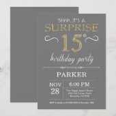 Invitation d'anniversaire surprise 15 ans gris et (Devant / Derrière)