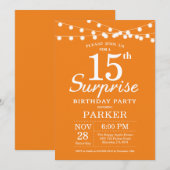 Invitation d'anniversaire surprise 15 ans Orange (Devant / Derrière)