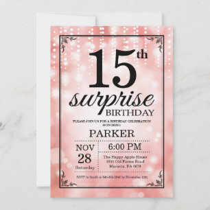Invitation d'anniversaire surprise 15 ans paillett