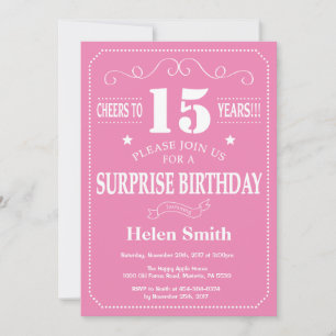 Invitation d'anniversaire surprise 15 ans rose et