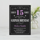 Invitation d'anniversaire surprise 15 ans violet e (Debout devant)