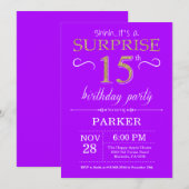 Invitation d'anniversaire surprise 15 ans violet e (Devant / Derrière)