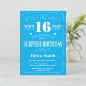 Invitation d'anniversaire surprise 16 ans bleu et (Debout devant)