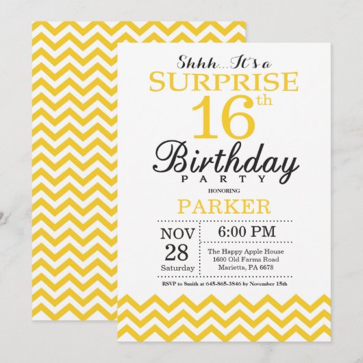 Invitation d'anniversaire surprise 16 ans Chevron (Devant / Derrière)