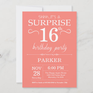 Invitation d'anniversaire surprise 16 ans Corail