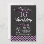 Invitation d'anniversaire surprise 16 ans noir et (Devant)