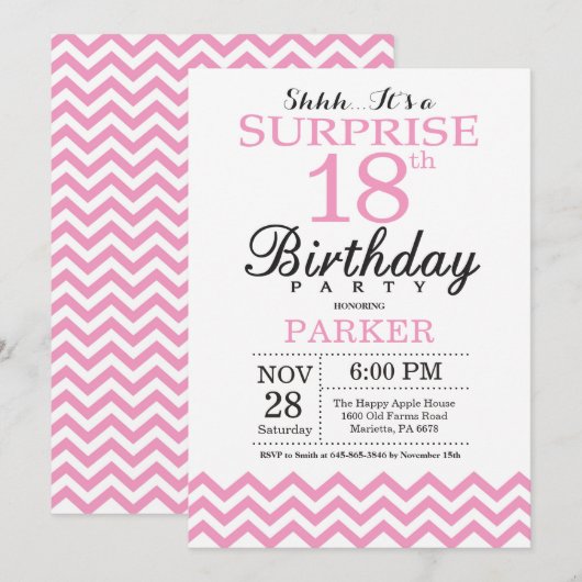 Invitation d'anniversaire surprise 18 ans Chevron (Devant / Derrière)