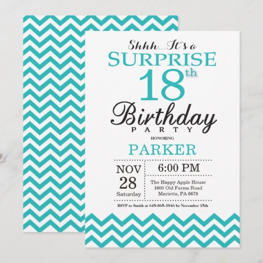 Invitation d'anniversaire surprise 18 ans Chevron (Devant / Derrière)