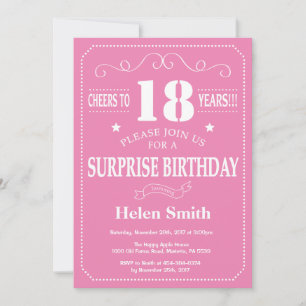 Invitation d'anniversaire surprise 18 ans rose et