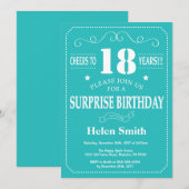 Invitation d'anniversaire surprise 18 ans sarcelle (Devant / Derrière)