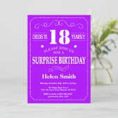 Invitation d'anniversaire surprise 18 ans violet e (Debout devant)