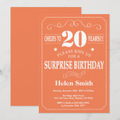 Invitation d'anniversaire surprise 20 ans corail e (Devant / Derrière)