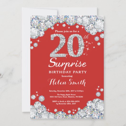Invitation d'anniversaire surprise 20 ans Diamant (Devant)