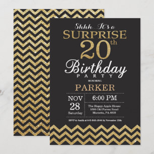 Invitation d'anniversaire surprise 20 ans paillett