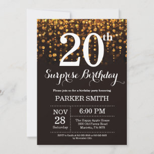Invitation d'anniversaire surprise 20 ans paillett