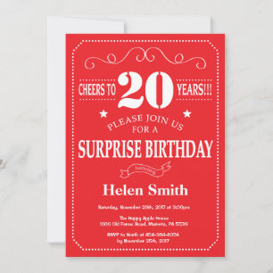 Invitation d'anniversaire surprise 20 ans rouge et