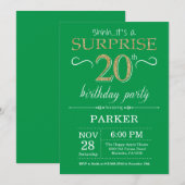 Invitation d'anniversaire surprise 20 ans verte et (Devant / Derrière)
